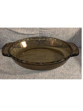 Vintage Anchor Hocking Smokey Glass Deep Dish 9" Pie Plate #1075
